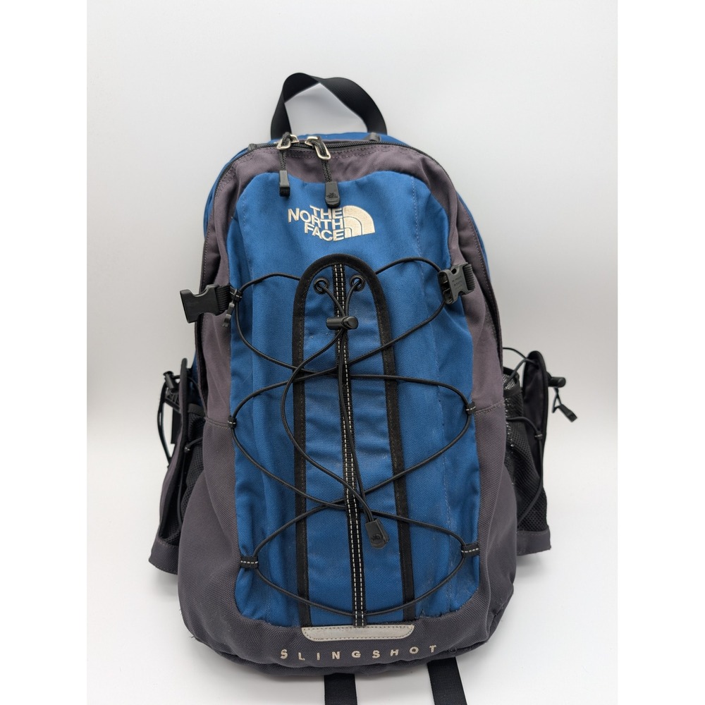 The North Face Slingshot Backpack Blue Grey Hiking Daypack Bungee Cord